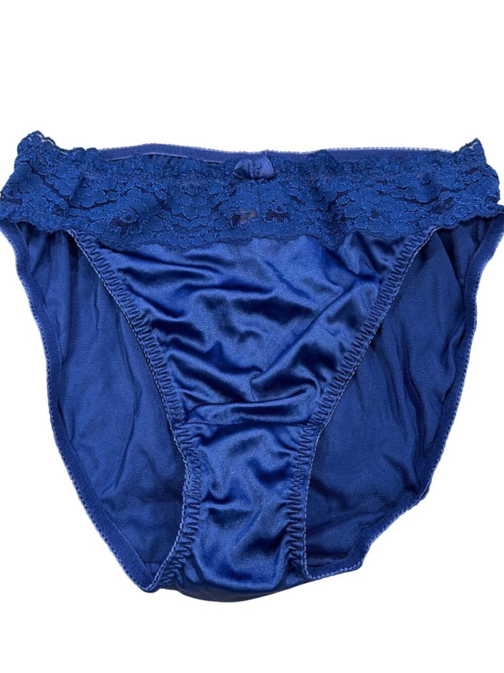 Victoria's Secret Vintage Shiny Second Skin Blue Satin & Lace Bikini Panties Lar